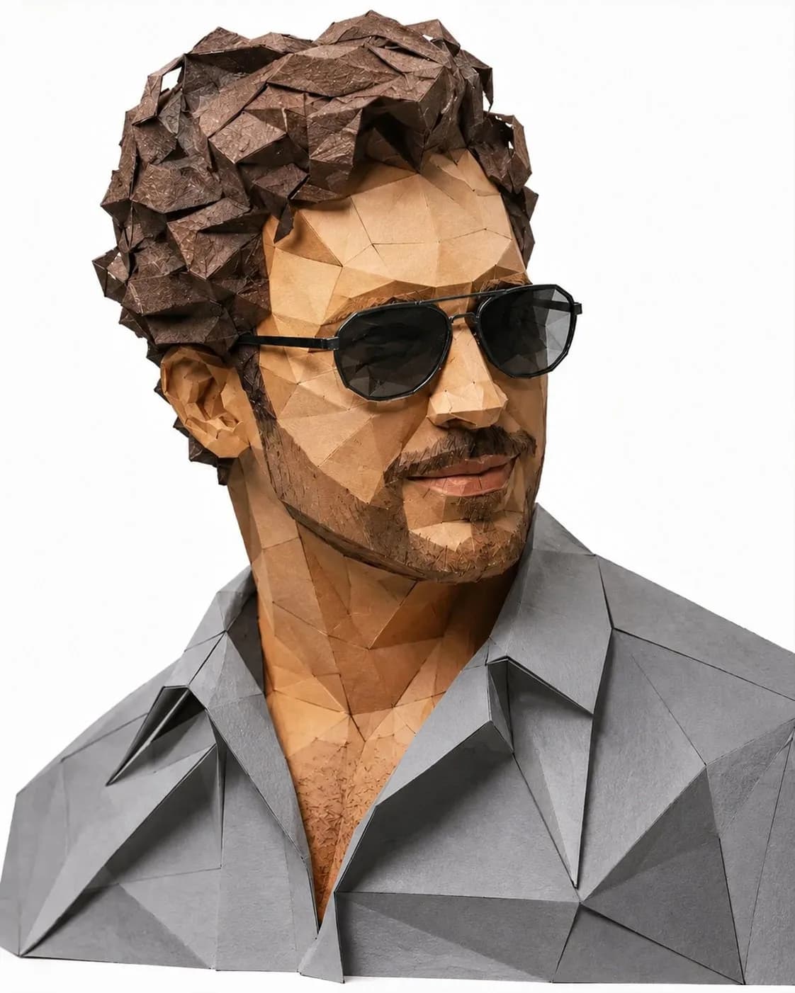 Low-Poly Papercraft Portrait of a Stylish Young Man AI photo prompt example on PhotoReady