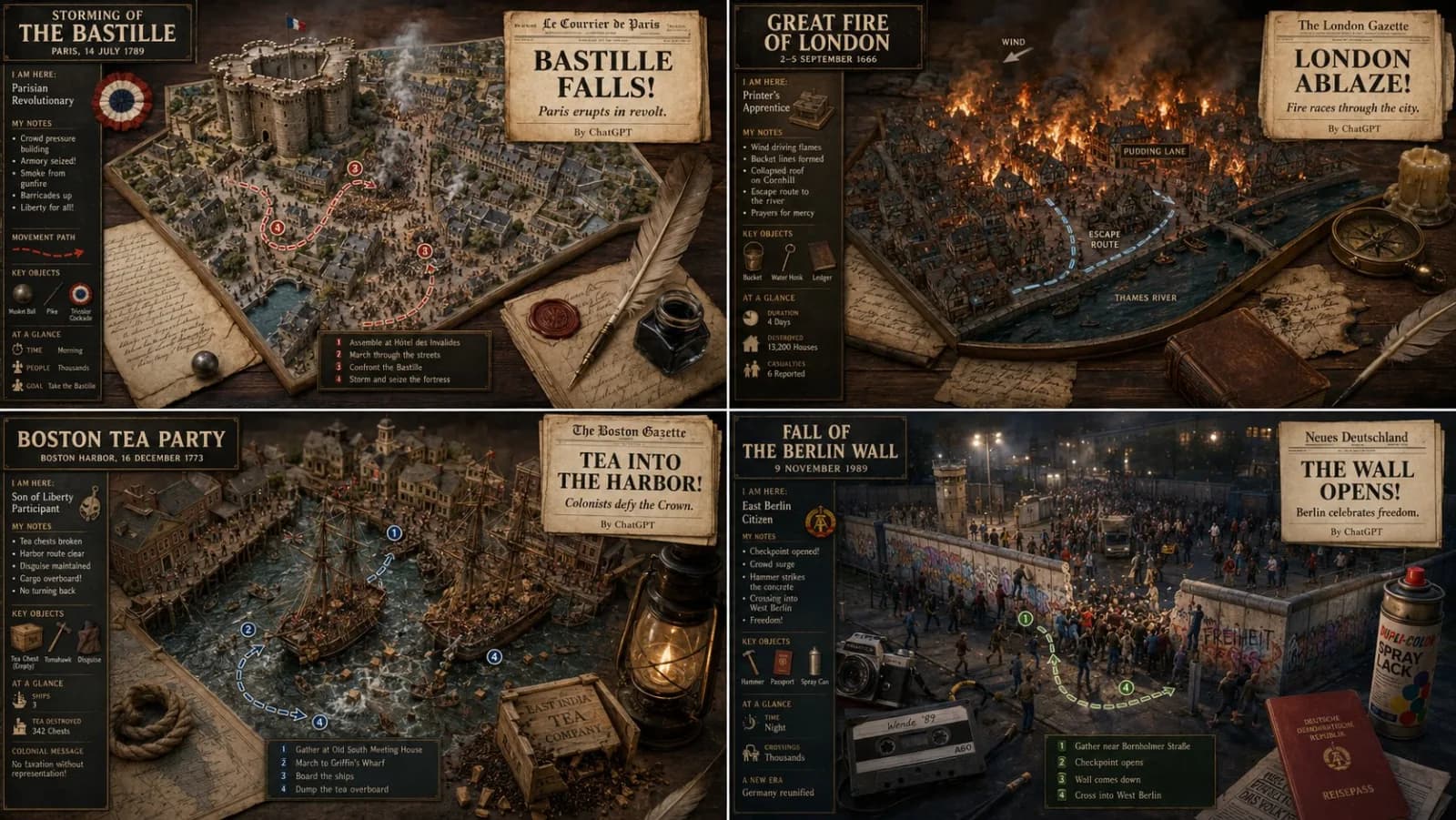 Historical Event 2x2 Visual Map Grid AI photo prompt example on PhotoReady
