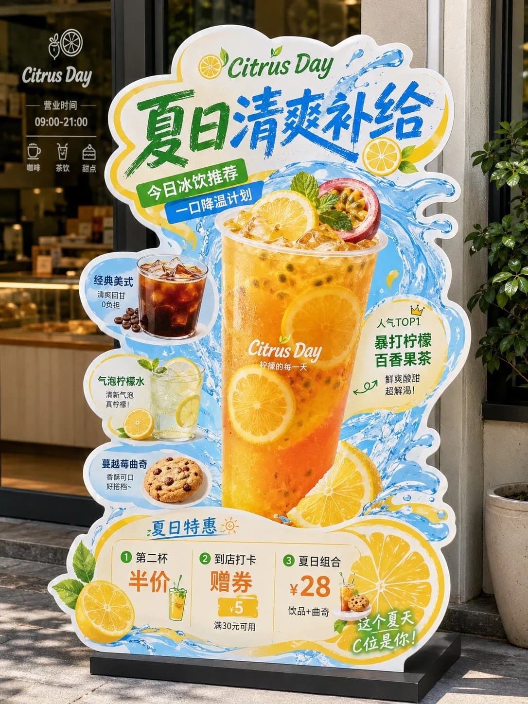Unique Shaped Restaurant Display Stand Design AI photo prompt example on PhotoReady