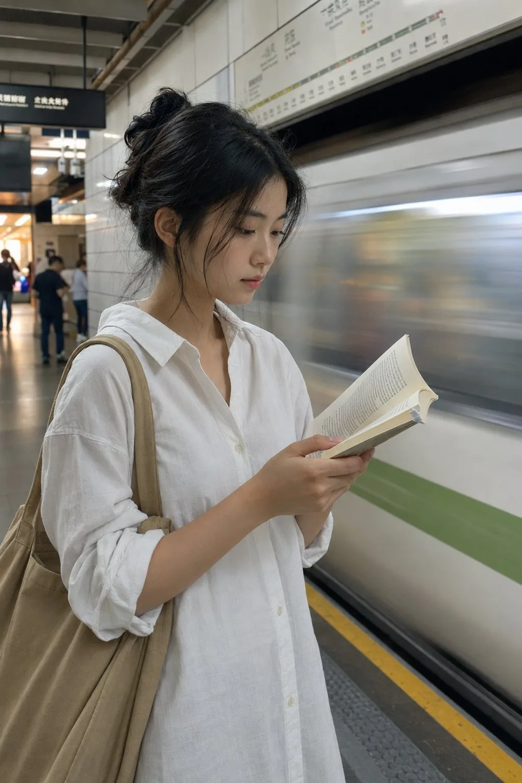 Morning Light at Shanghai Metro Platform AI photo prompt example on PhotoReady