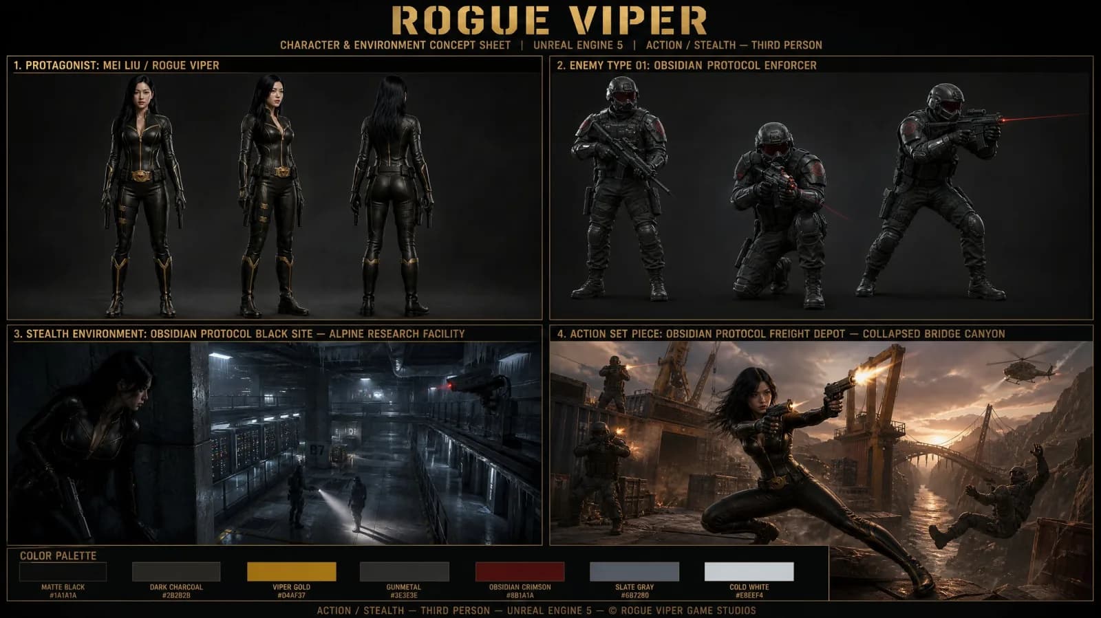 Rogue Viper Video Game Concept Art Sheet AI photo prompt example on PhotoReady