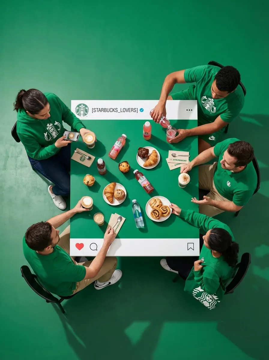 Creative Top-Down Dining Table Shot for Instagram AI photo prompt example on PhotoReady