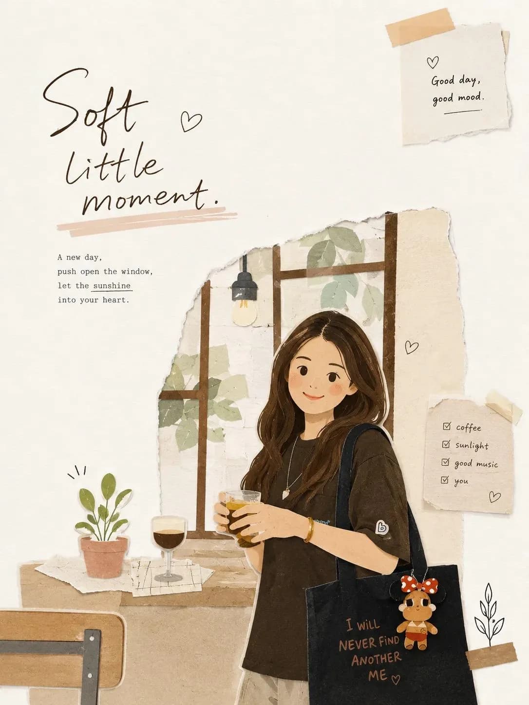 Minimalist Magazine Collage Illustration Transformation AI photo prompt example on PhotoReady