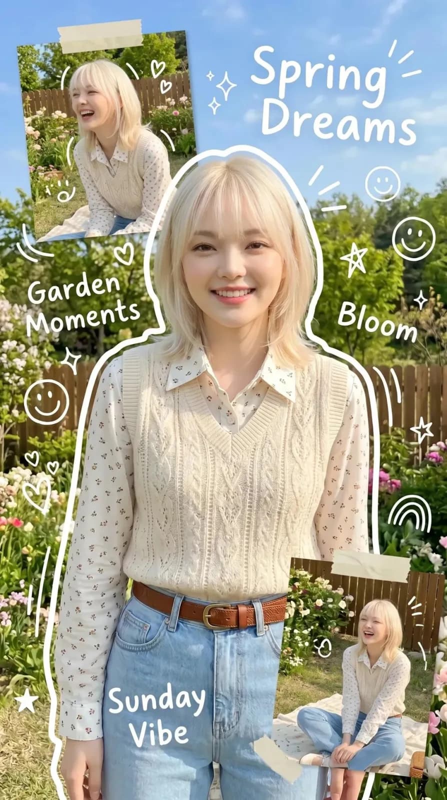 Korean Spring Aesthetic Scrapbook Poster AI photo prompt example on PhotoReady