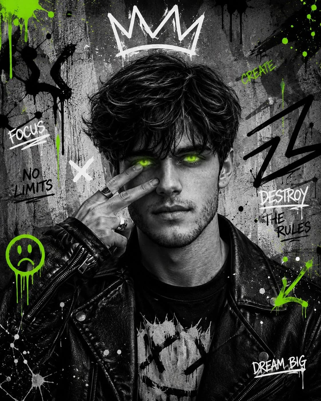 High-Contrast Black and White Urban Portrait AI photo prompt example on PhotoReady