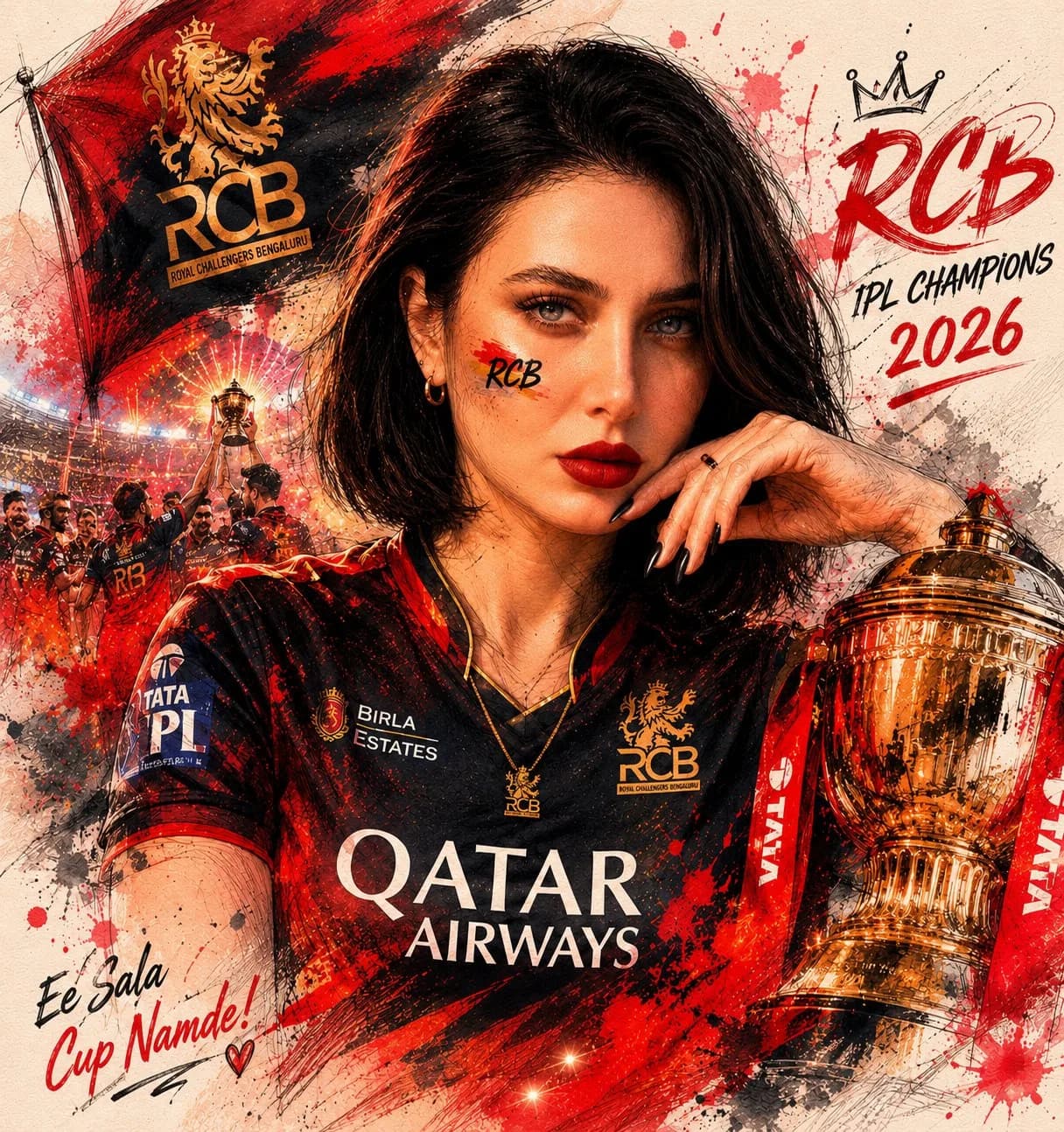 RCB Championship Mixed Media Poster AI photo prompt example on PhotoReady
