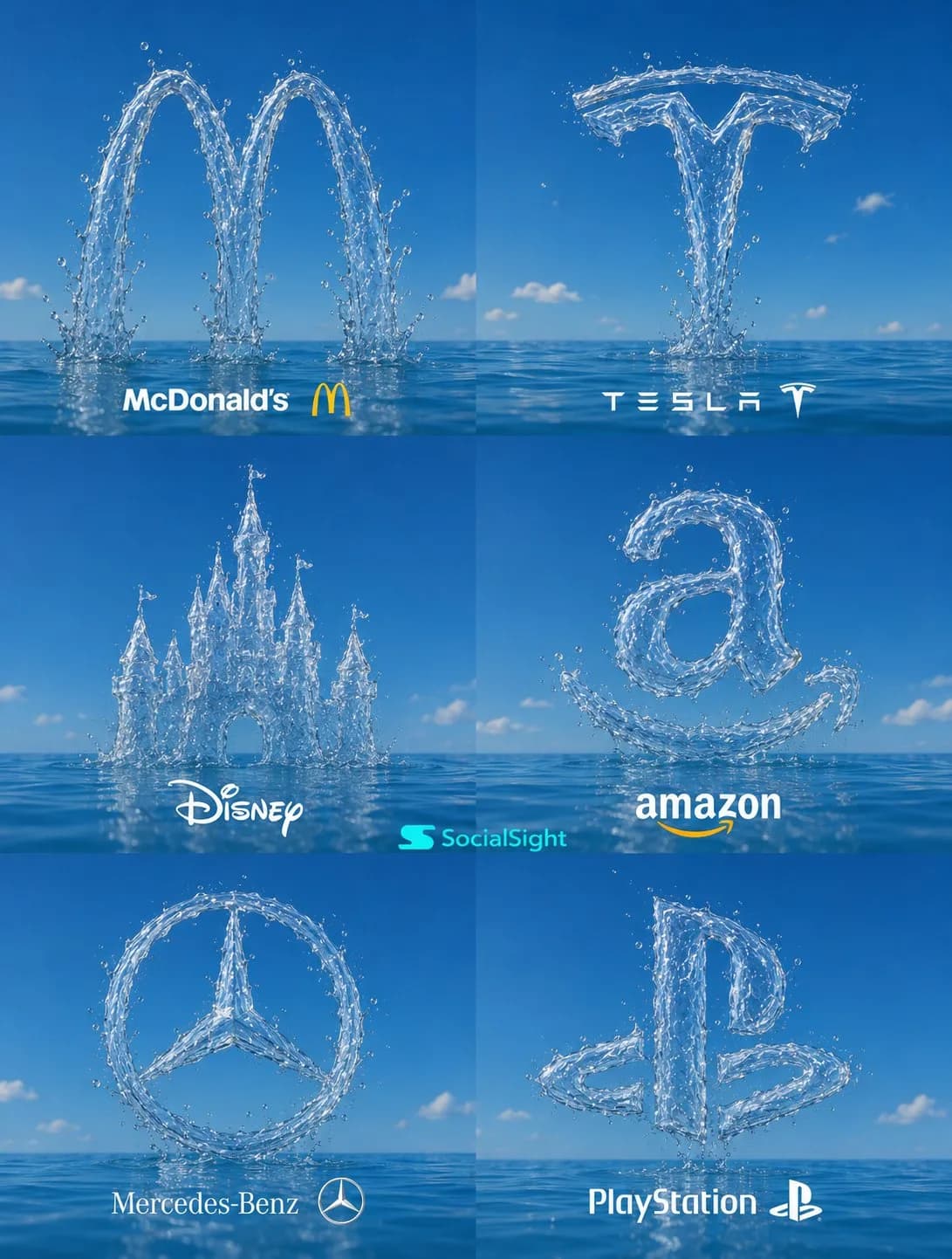 Water Sculpture Brand Logo Grid Collage AI photo prompt example on PhotoReady
