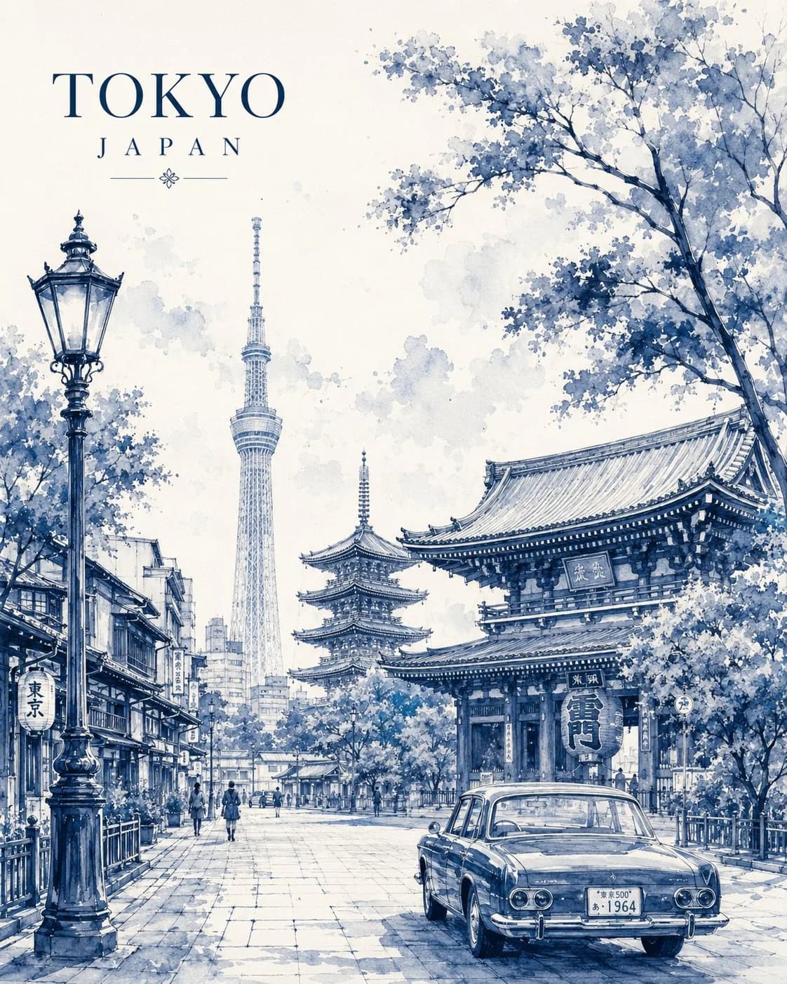 Monochromatic Watercolor City Travel Poster AI photo prompt example on PhotoReady