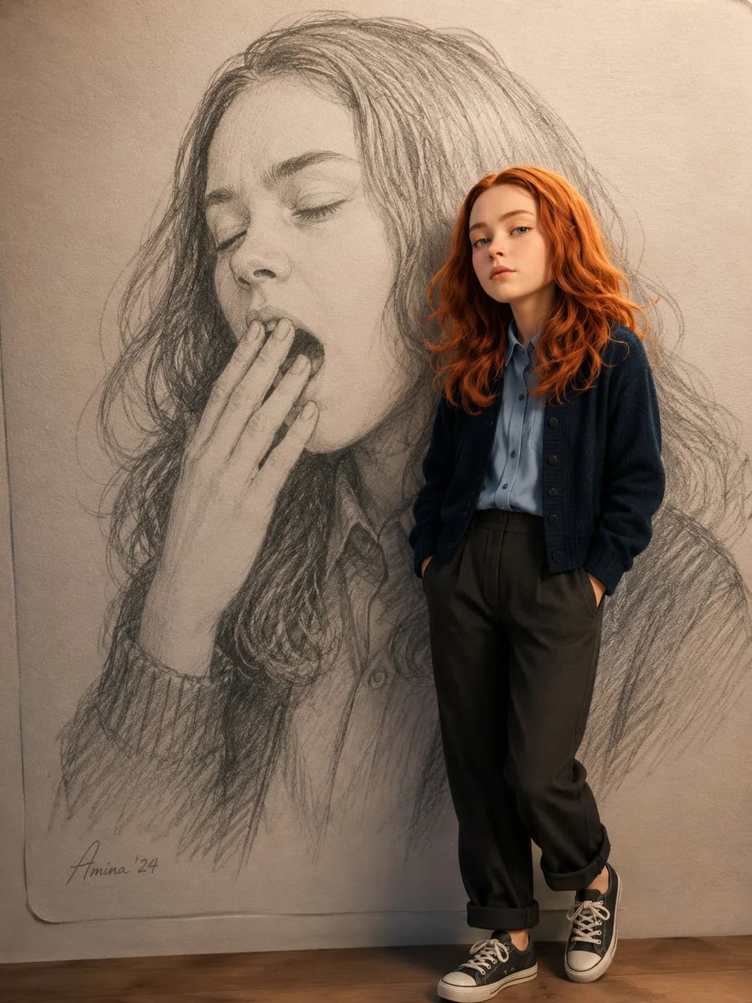 Hand-Drawn Pencil Illustration with 3D Render AI photo prompt example on PhotoReady