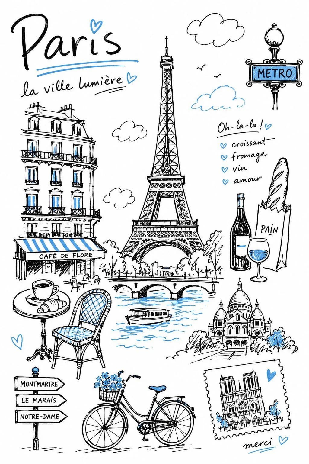 Monochrome Travel Journal Illustration AI photo prompt example on PhotoReady