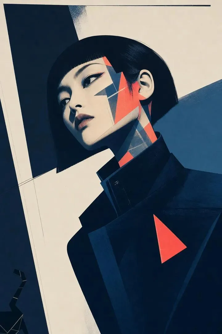 Hard-Edge Modern Art Portrait AI photo prompt example on PhotoReady