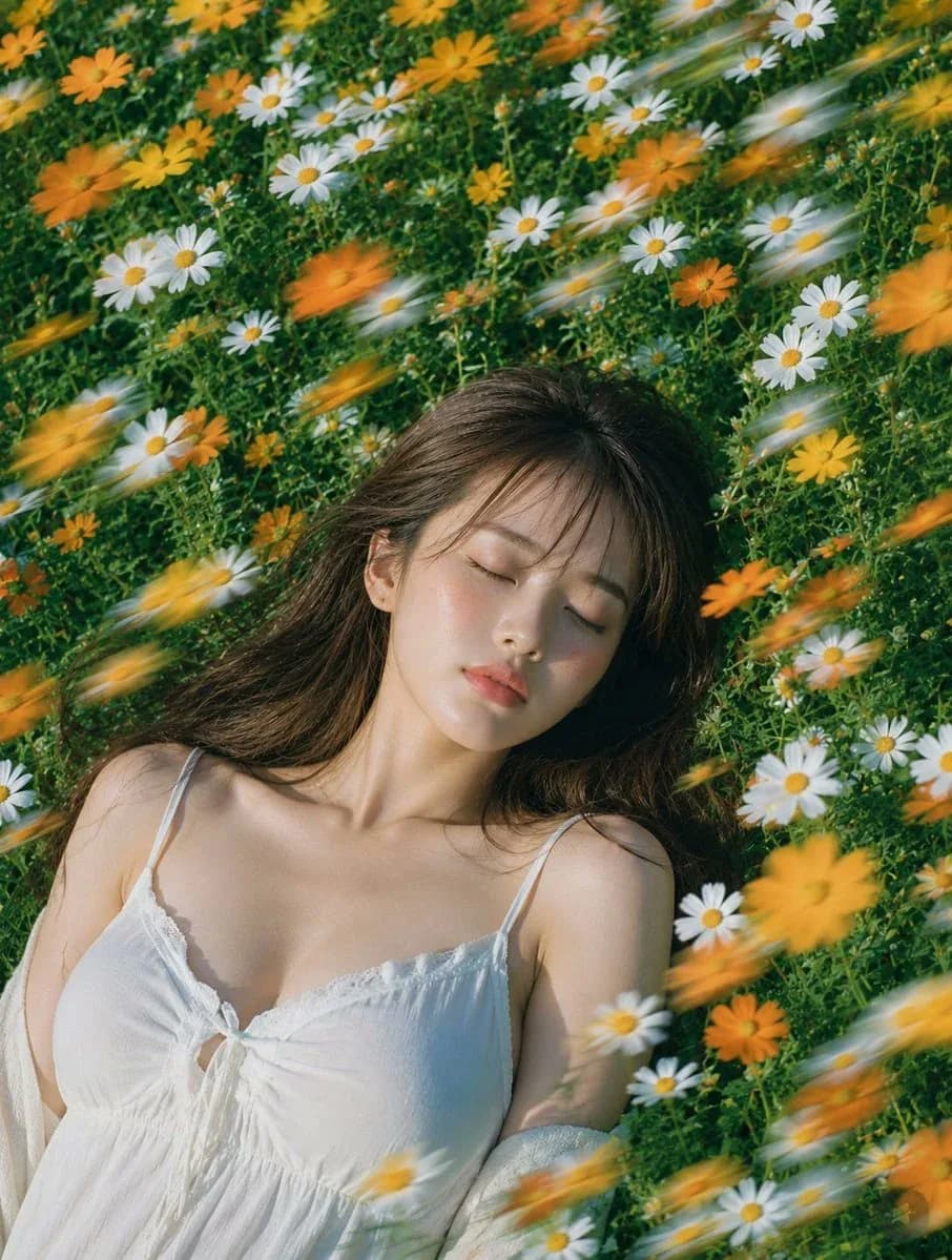 Summer Portrait in a Flower Field AI photo prompt example on PhotoReady