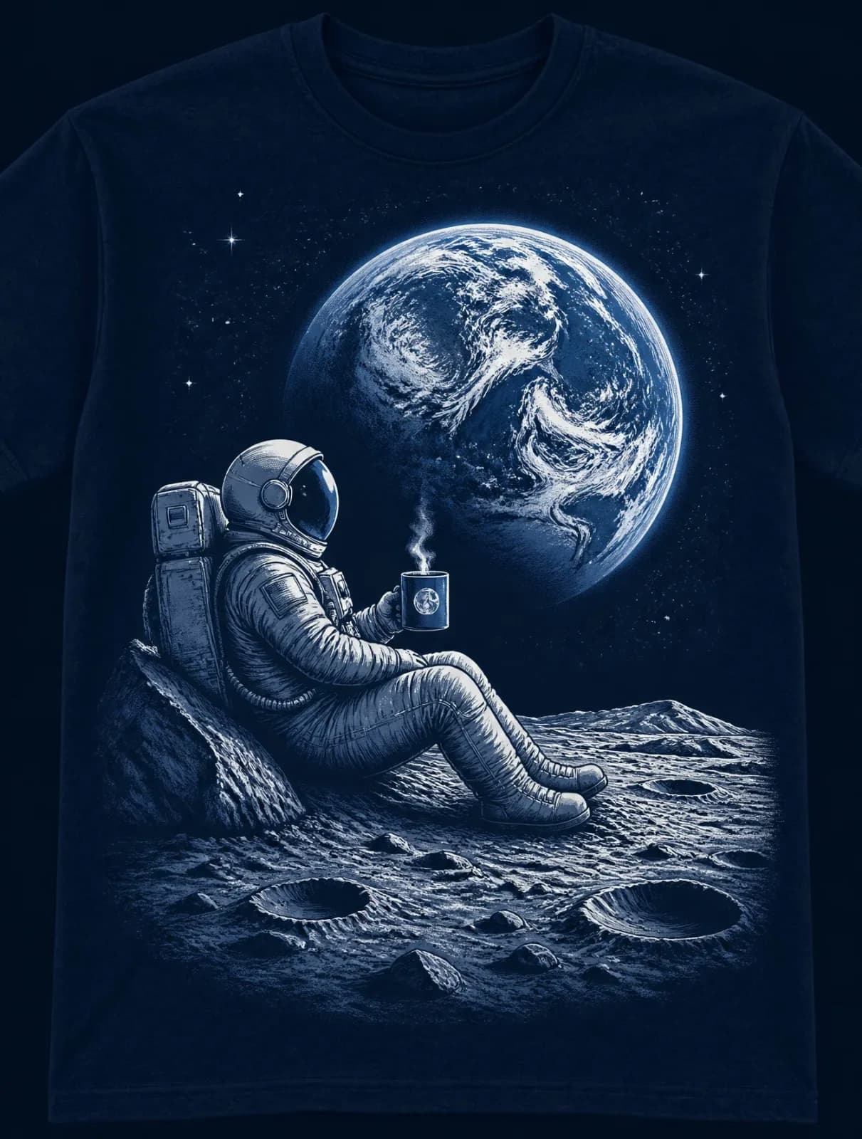 Astronaut Sitting on the Moon T-Shirt Design AI photo prompt example on PhotoReady