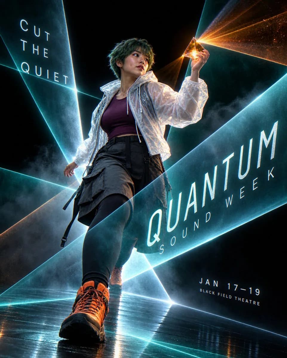 Volume Laser Black Field Poster AI photo prompt example on PhotoReady