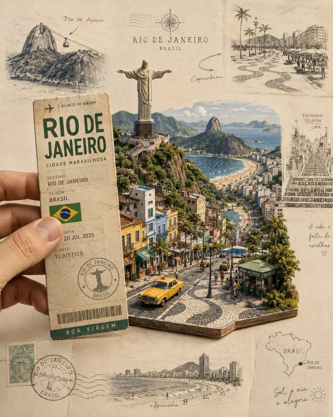 Rio de Janeiro Travel Poster Diorama AI photo prompt example on PhotoReady