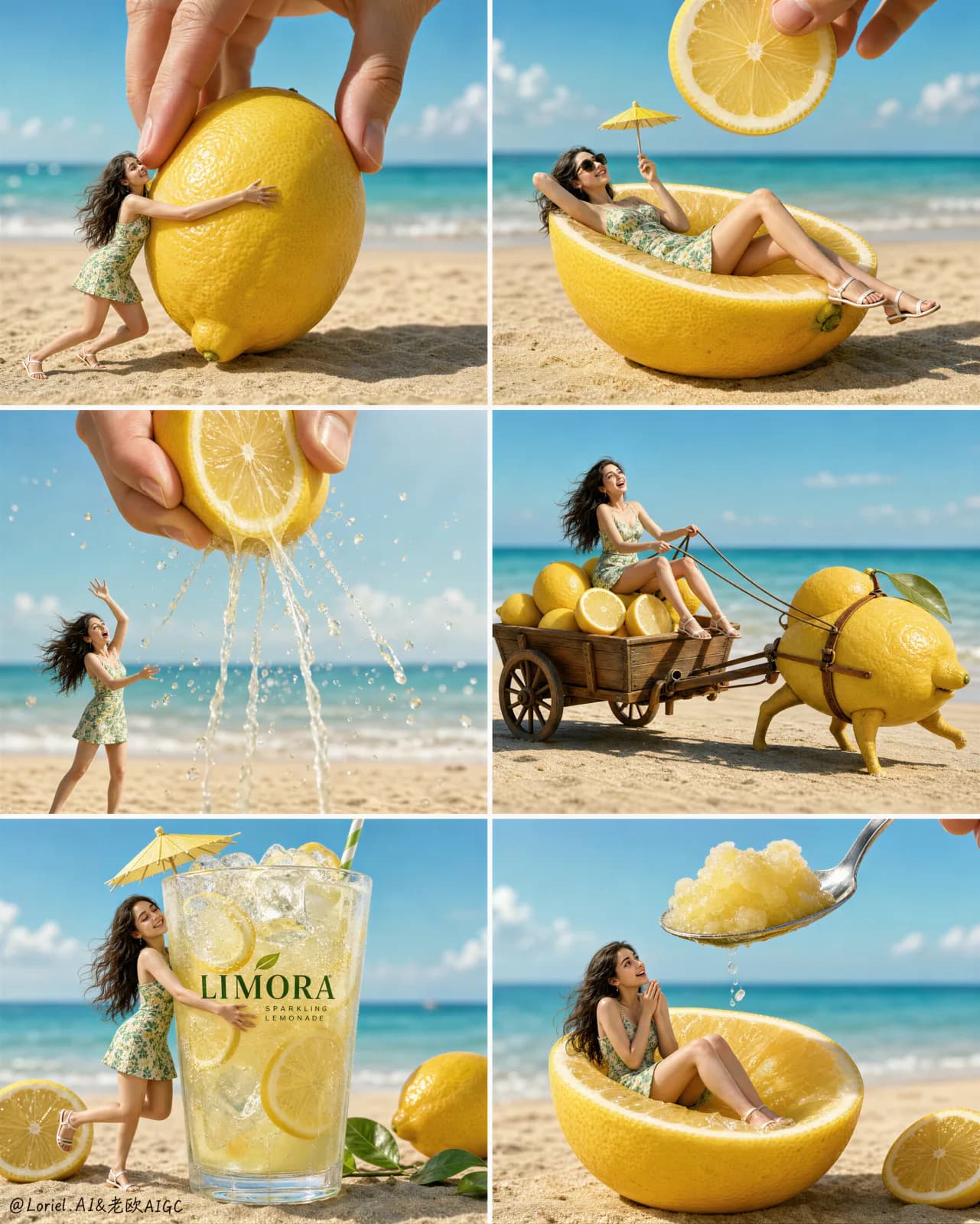 Cannes-Level Summer Beverage Campaign for LIMORA AI photo prompt example on PhotoReady