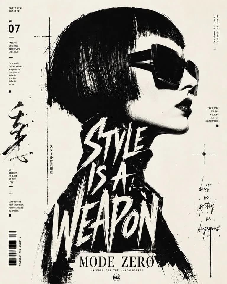 High-Contrast Black And White Typographic Portrait Poster AI photo prompt example on PhotoReady