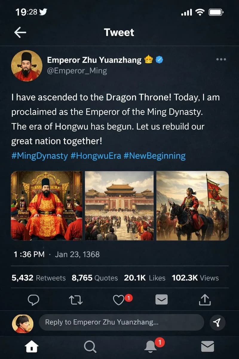 Ancient Emperor Social Media Feed Interface Mockup AI photo prompt example on PhotoReady