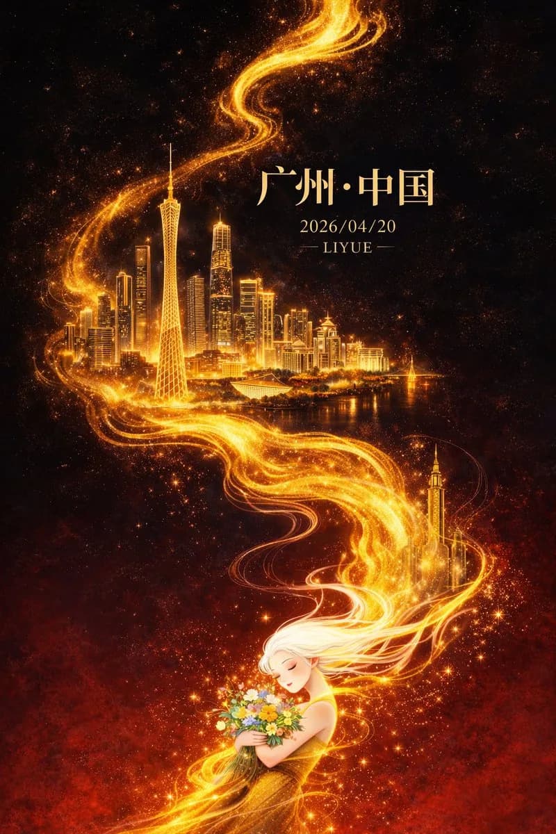 Oriental Fantasy City Vertical Poster Illustration AI photo prompt example on PhotoReady