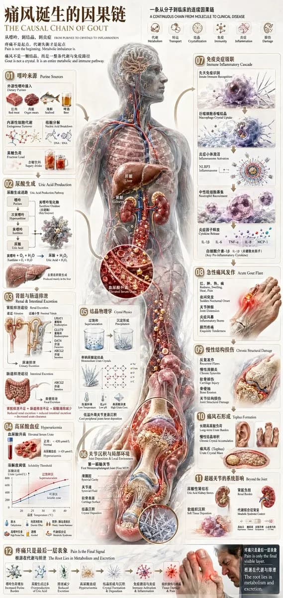 Comprehensive Medical Gout Causal Chain Infographic AI photo prompt example on PhotoReady