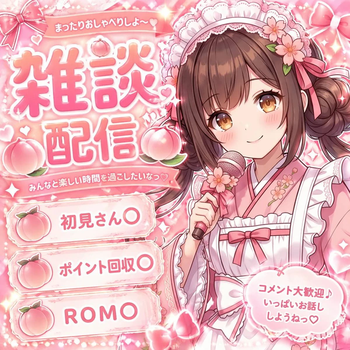 Sweet Peach Maid Kimono VTuber Livestream Thumbnail AI photo prompt example on PhotoReady
