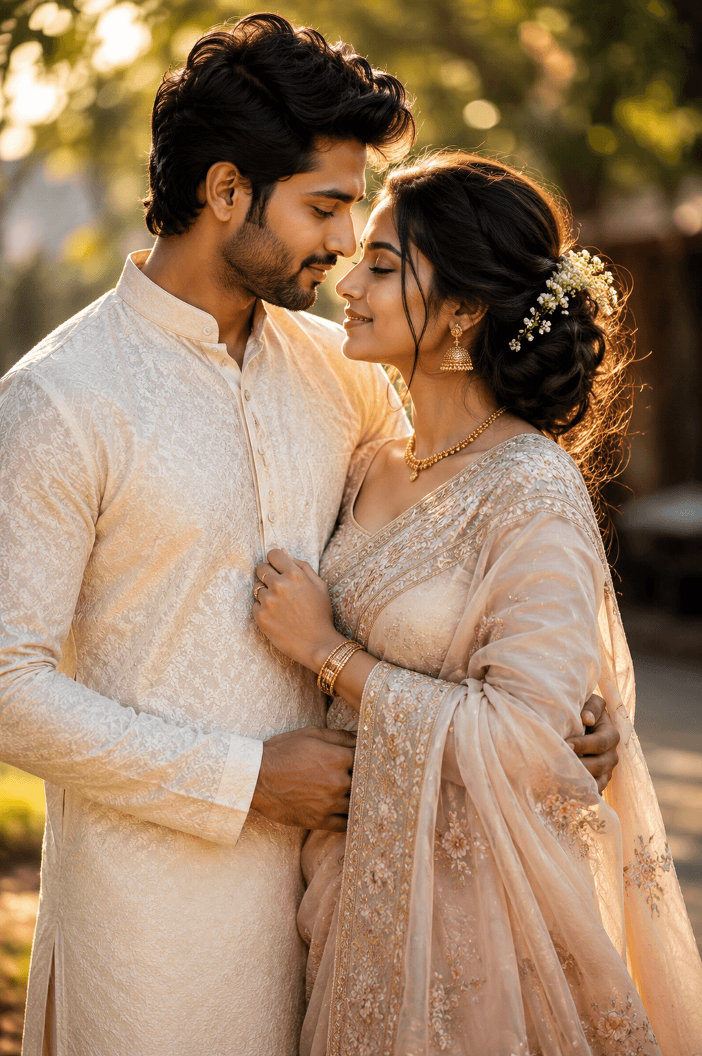 Romantic Golden Hour Couple Portrait AI photo prompt example on PhotoReady