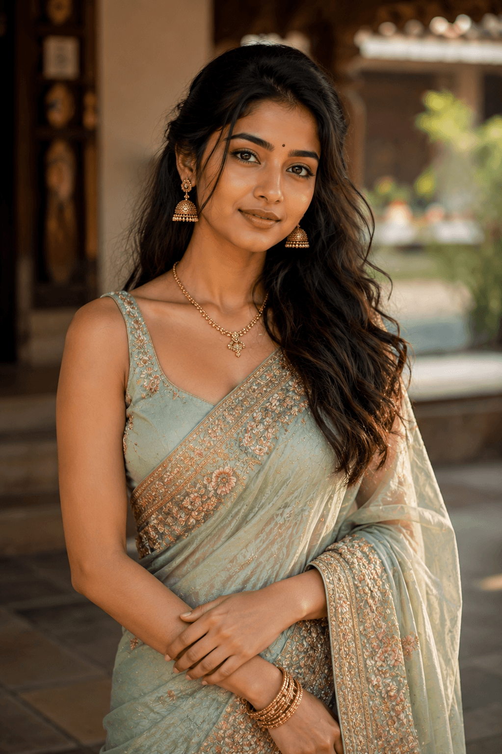 Premium Saree Portrait – Indian Elegance AI photo prompt example on PhotoReady